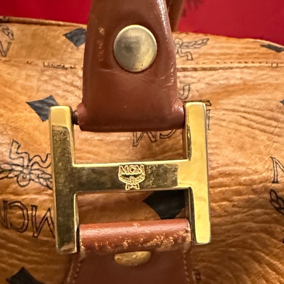 MCM Tan Monogram Satchel with Gold Accents - Picture 3 of 14
